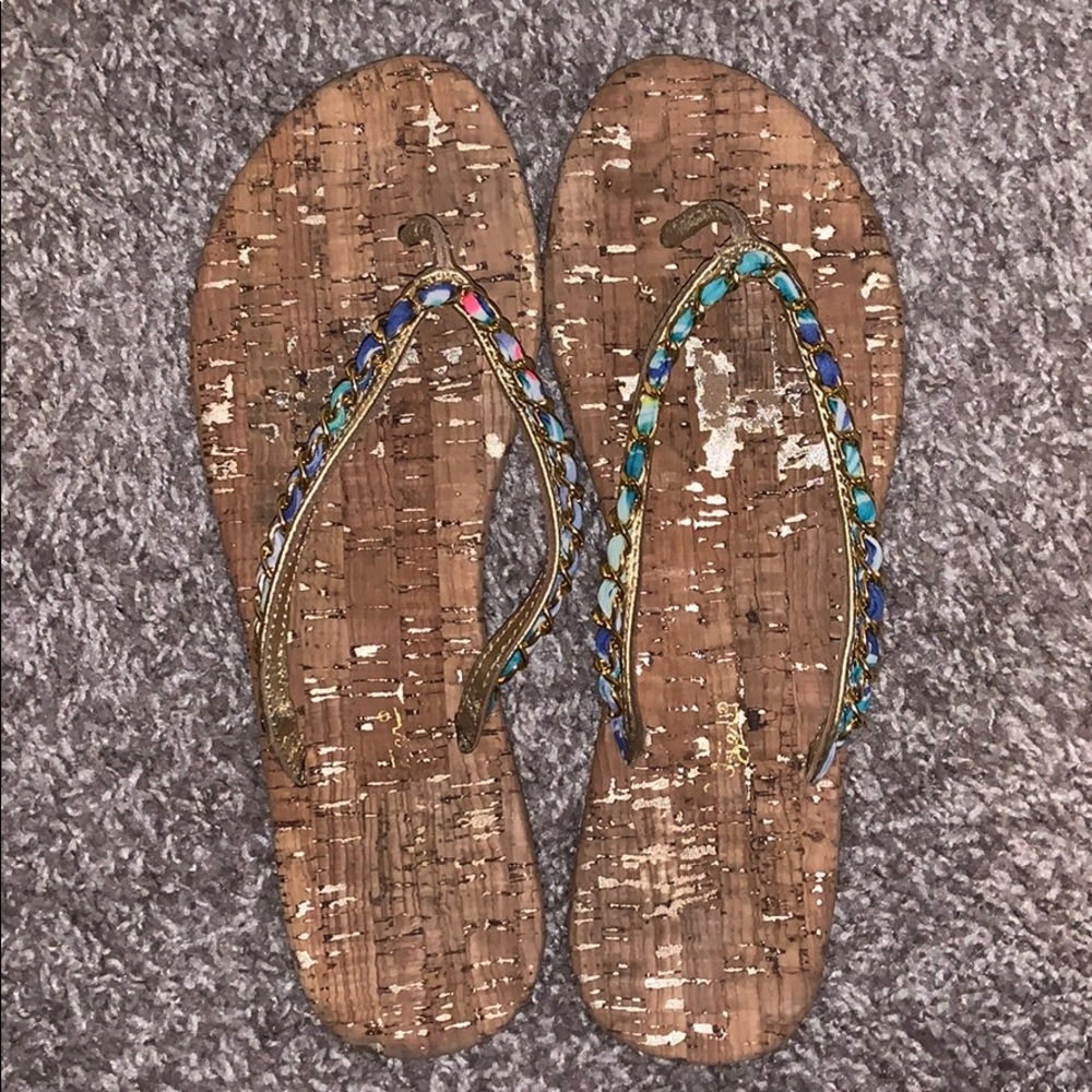 Lily Pulitzer cork flip flops